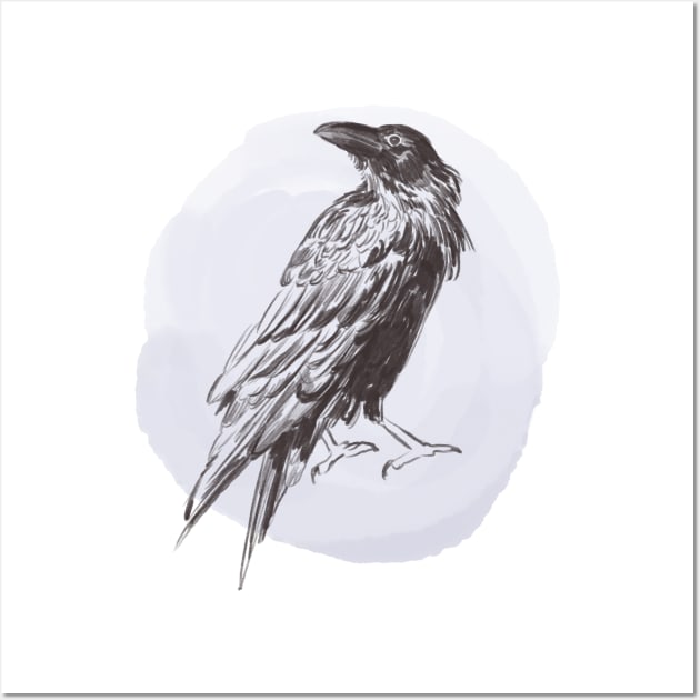 Hand drawn illustration of raven forest bird Wall Art by Lshvsk